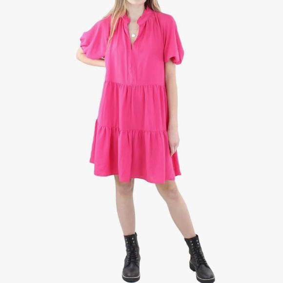 CeCe Ruffle Mock V-Neck Tiered Mini Youth Dress Women's Size М - Picture 2 of 15